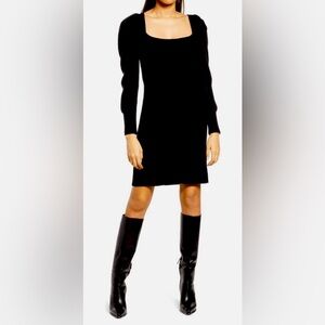 Stunning and Comfortable Black Ribbed Square Neck Tie-back Dress. New with Tag.